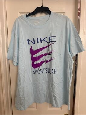 Nike Light Blue Tee with Purple Swoosh Size XXL